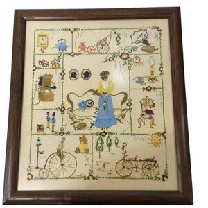 Vtg Finished Framed Crewel Embroidery Spinnerin Nostalgia 326 Elaine Thompson
